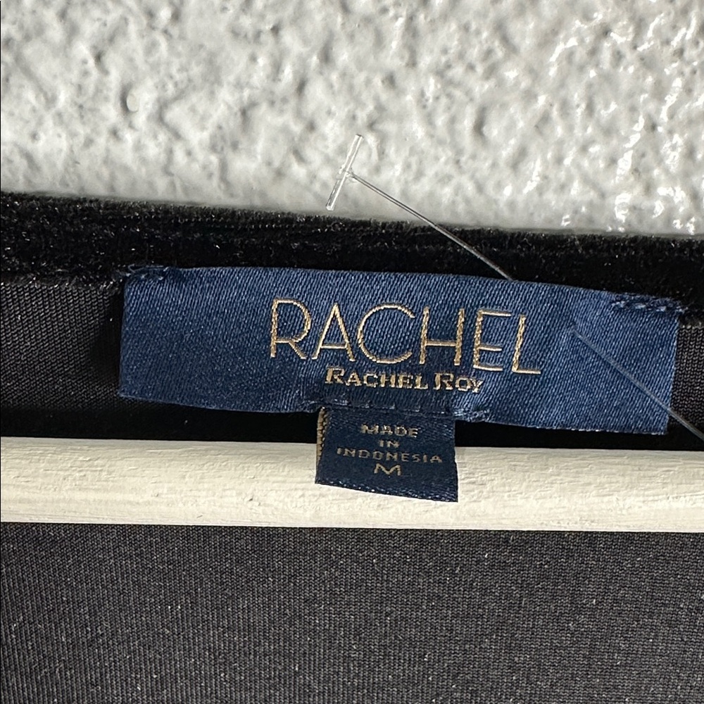 RACHEL ROY Black Velvet V-Neck wrap Blouse size M whimsical - Picture 4 of 7